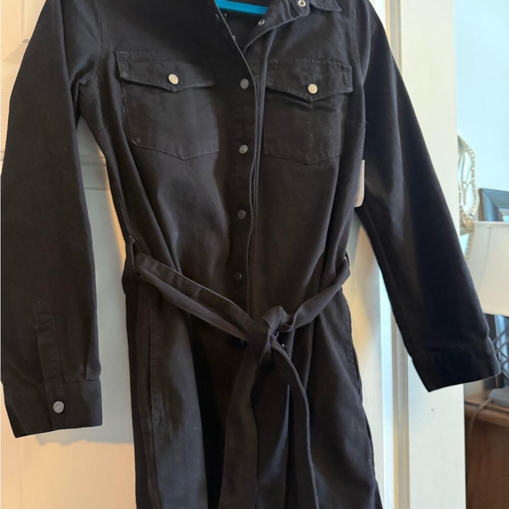 Black denim Button-Up Belted dress